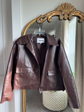 FAUX leather Jason Wu Dark Brown Croc-Embossed Leather Jacket